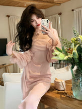 BXOXO party look inspos Vintage Wedding Party Midi Dresses for Women Spring New Square Collar Long Sleeves Elegant Fashion Evening Prom Female Clothing